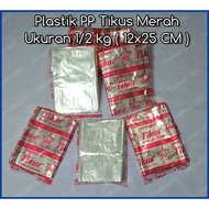MERAH PP Plastic 12X25, PP Plastic Red Rat 1/2, Clear PP Plastic Red Rat 1/2kg, Plastic Wrap.