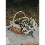 Influencer Decoration Blue Picnic Spring Outing Camping Rattan Props Bamboo Weaving ins Supplies Bas
