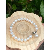Real Pearl Bracelet White 8-8.5 Mm With Leaves