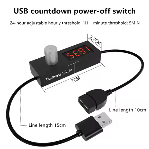 24h Automatic Shutdown Timer Digital Countdown Timer USB Switch Cable Wire Portable Adjustable Timer