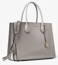 Michael Kors Mercer MK Bag 正品手袋 灰色大碼牛皮單肩手提風琴包-30T8TM9T3L