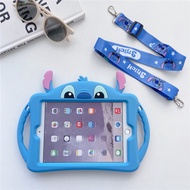 Kids Cute Stitch Case For iPad Mini 1 2 3 4 5 6 Air Pro 10.5" 10.9" 11" 9.7" 10.2" 4th/5th/6th/7th/8th/9th/10th Gen Handle Stand Soft TPU Blue 3D Cover With Shoulder Strap