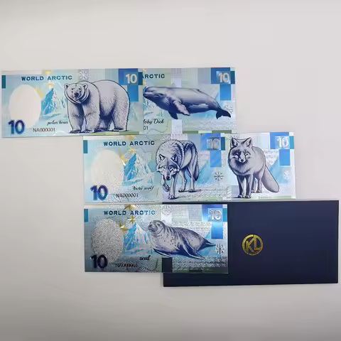 5pcs/set Animals Silver Souvenir Banknote World Arctic Dick Moby Commemorative Banknote Plastic Card