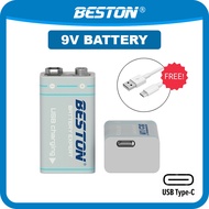 Beston 9V Rechargeable Battery 1000mAh High Quality Power Smart Tag Type C Cable