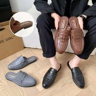 Men's Half Shoes New Fashion Leather Half Slippers for Men Black Shoes Slip On Loafers Shoes