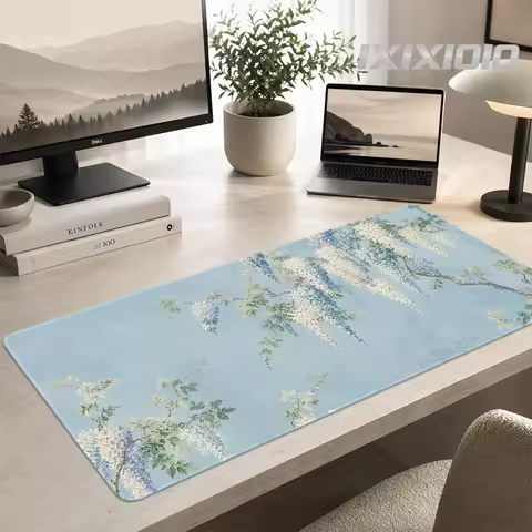 Mouse Pad Blue White Flowers Gamer printon demand New Custom HD Mousepad XXL Office Carpet Gaming la