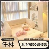 X%奶油風沙發床科技皮可摺疊多功能懶人兩用簡約小戶客廳陽臺沙發
