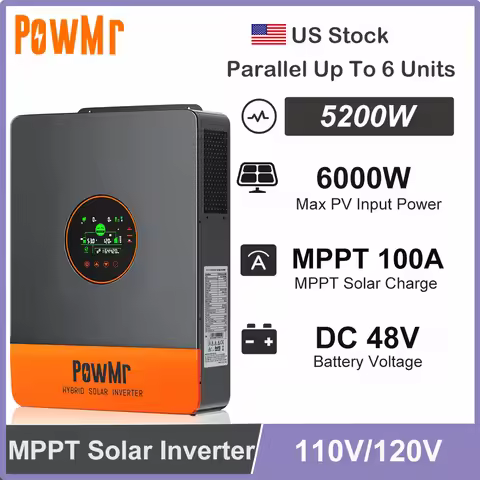 PowMr 5.2KW Split-Phase Hybrid Solar Inversor 48VDC To 120/110VAC With 100A MPPT Solar Charger Fit L