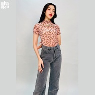 Missmoda รุ่น MC-234TT014 เสื้อคอปีนผ้ากำมะหยี่แบบบางรีดเพชรโลโก้ เสื้อผู้หญิงแบรนด์ (เฉพาะเสื้อ)