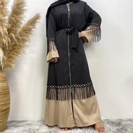 Ramadan Baju raya Zipper Cardigan abaya Plus size maxi dress Muslim abayas Muslimah Fashion women lace Belt abaya