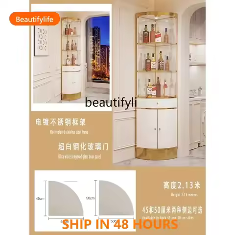 New Arrivals A44 Y New Light Luxury Stainless Steel Triangle Glass Wine Cabinet with Drawer Turn Cor