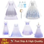 Frozen 2 Elsa Costume Cosplay White Dress For Baby Girl Blue Purple Princess Gown For Kids Halloween Christmas Outfit Set