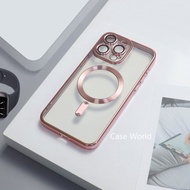 Electroplated Magnetic Transparent Case for iPhone 15 14 13 12 11 Pro Plus Max Lens All Inclusive