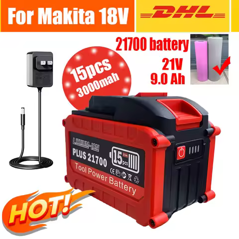18V 21V Lithium Battery 9.0AH Rechargeable for Makita 18V 21700 Battery with Capacity Indicator for 