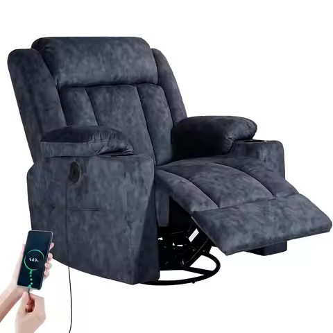 Retro Rocking Recliner Chair, Massage Rocker Recliner Chair with Vibration Massage and Heat, USB and