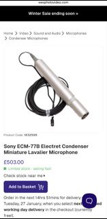 Sony ECM-77B 電容式迷你領夾麥克風