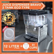 BRAVO Juice Dispenser Cold Beverage Dispenser Cold Dispenser 12 Liter 2 Tank Eco Type