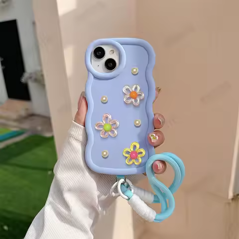 3D Pearl Flowers Wave Lanyard Phone Case For Realme 10 9i 9 8 Pro 7i Global 6i 5s 5i 5 2 Pro U1 5G 4