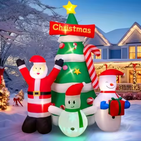 9Ft Christmas Tree Inflatables Decorations with Santa Snowman Built-in LED Lights Blow Up Christmas