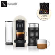 Nespresso VertuoPlus Coffee Machine with Aeroccino Bundle + FREE 12pcs capsules (BUNDLE) - White