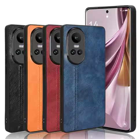 For OPPO Reno10 5G Case Luxury Calfskin PU Suture Leather lines Back Cover ShockProof Case For OPPO 
