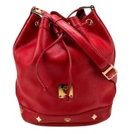 Preloved MCM RED Leather Bucket Bag GHW Authentic Original Branded Second