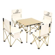 PloyySaiSaiShop PP- ชุดโต๊ะแคมป์ปิ้ง 4 ที่นั่ง รุ่น OFF โต๊ะ 52x52x50 ซม. เก้าอี้ 42x42x73 ซม. สีเบ