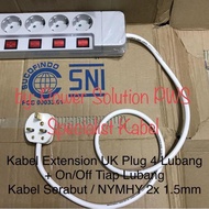 UK Plug to EU Extension Cable 4 Holes + On Off Each Hole 2x1.5mm/