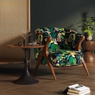Printed Single Leisure Chair with Tiger Pattern, Jacquard Tropical Style, Light Luxury Sofa for Balc