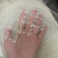 SA 1 Meter of Sequined Beaded Mesh Fabric (Bridal Sewing, Chiffon, Veil, Satin, Ao Dai...) White Siz