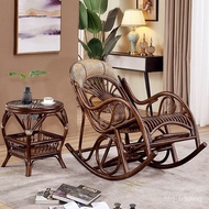 Household Real Rattan Rocking Chair Adult Indoor Leisure Chair Rattan Elderly Nap Leisure Recliner Balcony Rattan Chair