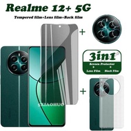 Realme 12+ 5G Tempered Glass Realme 12+ Screen Protector Realme 12+ Camera Lens Protector Full Cover Screen Matte Privacy Glass 3In1 Carbon fiber back film