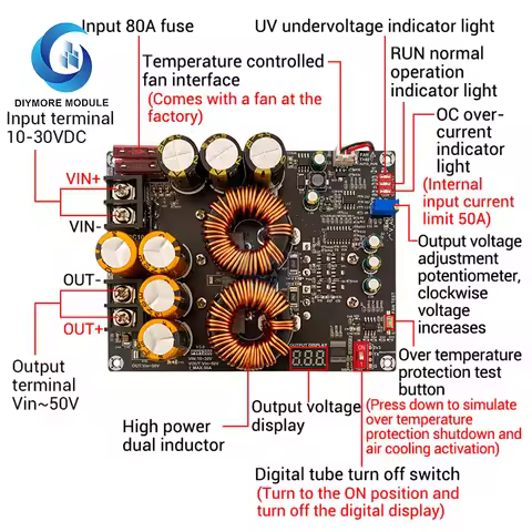 1200W 50A High Current Boost Power Supply Module Dual Inductors Full Power Low Ripple Power Supply f