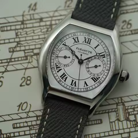 FARASUTE 36mm Casual Week Calendar Waterproof Wristwatch Male Japan VH64 Quartz Movement Watch Men S