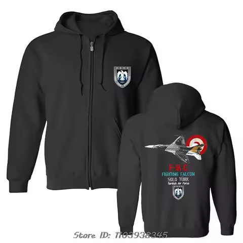 Oversized Hoodie Turkish Air Force F-16 Fighting Falcon Fighter Aircraft Cotton Sweatshirt zip up Ja