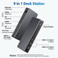 Bộ chuyển Docking USB-C 9 in 1 Ugreen 90912 hỗ trợ 2*DisplayPort 4K60Hz 2*HDMI 4K60Hz RJ45 PD 100W1x