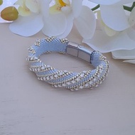 水晶鑽石手鍊 蛋白石水鑽袖口手鐲 水晶手鍊 男款 水晶手鍊 男款 黑金超七 招財 情侶手環 耳骨耳環