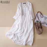 ZANZEA Womens V Neck Buttons 3/4 Sleeve Dress Casual Loose Shirt Dresses Sundress #2