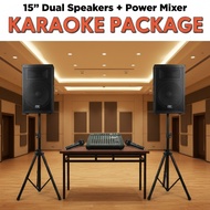 KARAOKE SET - PV AUDIO 15" PA-915 Speaker + SONORE FD8PM 8 Channel 650W Power Mixer + 2 Speaker Stan