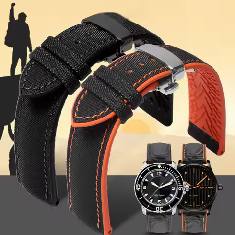 Waterproof High-Quality Nylon Silicone Rubber Soled Watch Band For Ferrari Mido Helmsman Breitling C