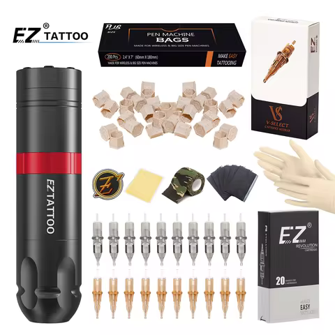 EZ Tattoo Kits Caster Wireless Cartridge Tattoo Machine pen with 40pcs EZ Cartridge Tattoo Needles f