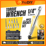 1/4 inch Torque Wrench with 9pcs Socket Set Driver 5-25nm Adjustable with Case Spanar Hex Torx Motor