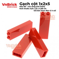 [4 Pieces] [New, REAL/Auth product] Red 1x2x5 column tiles - hollow button (code 2454)