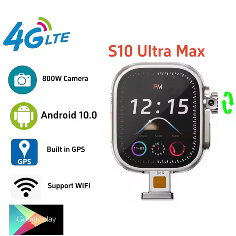 S10 Ultra Smart Watch 4G/5G LTE Android 10.0 System 180° Rotating Camera WIFI GPS S9 Ultra Smartwatc