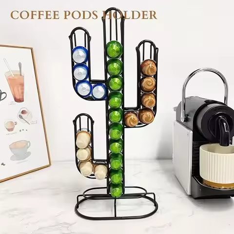 Cactus Shaped Coffee Pod Holder Industrial Design Coffee Capsule Storage Stand Organizer Holds 48 Co