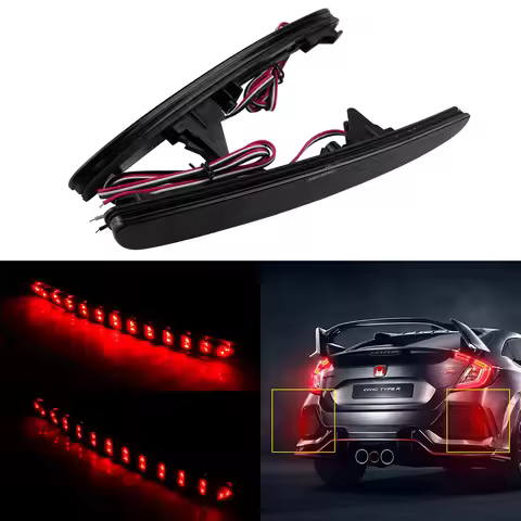 2X Black Smoked Lens LED Rear Bumper Reflector Lamp Tail Brake Stop Light For Honda Civic X 10th Gen