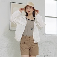 [CUMAR] Flower Bow Embroidered Dropped Shoulder Thin Jacket Blue White