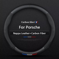 Car Leather Carbon Fiber Steering Wheel Cover For Porsche Cayman Taycan Macan Panamera Cayenne Boxst