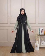 Gamis Couple Lebaran Ibu Dan Anak Terbaru Viral Qirani Dres KF Bahan Sabrina Anti UV Mix Ceruty Baby