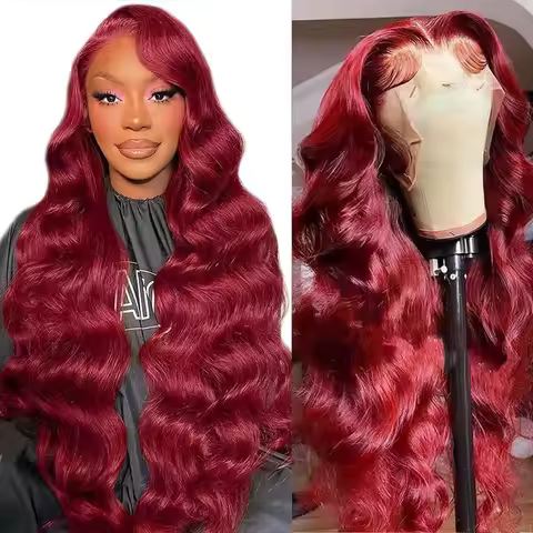 200 Density Body Wave Burgundy Lace Front Wig Human Hair 99J Red Colored 13x4 13x6 HD Transparent Fu